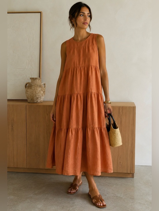 Laude The Label Dresses & Skirts - Sleeveless Tiered Maxi Dress in Terracotta